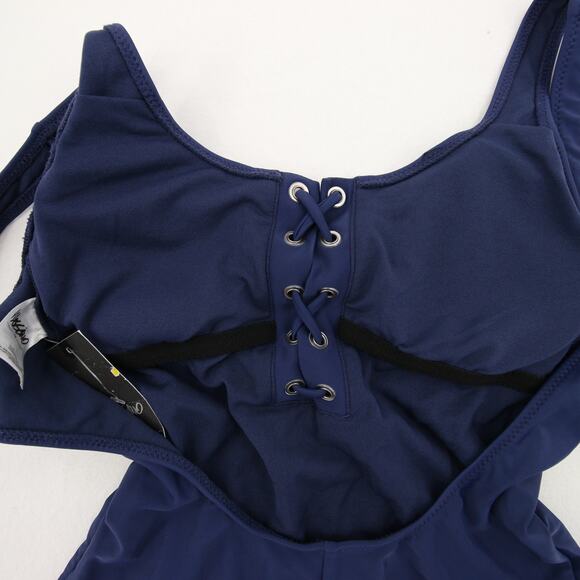 Mossimo One Piece Swimsuit Navy Blue Lace Up Front Scoop Neck Tank Straps S - Picture 9 of 13